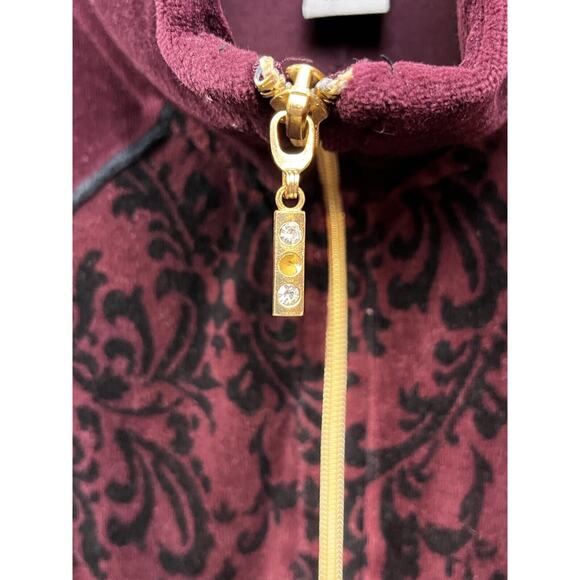 Catherines Jacket Womens Size 1X 18/20 Burgundy Paisley Velour Full Zip Front - Picture 6 of 7